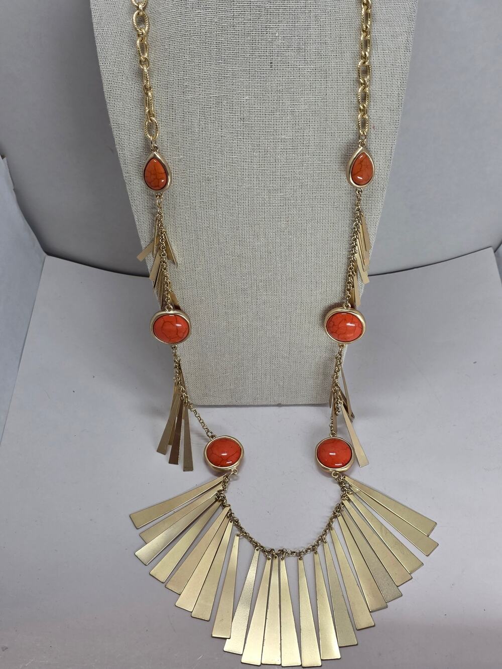 Chico's Orange Beaded Statement Fringe Necklace